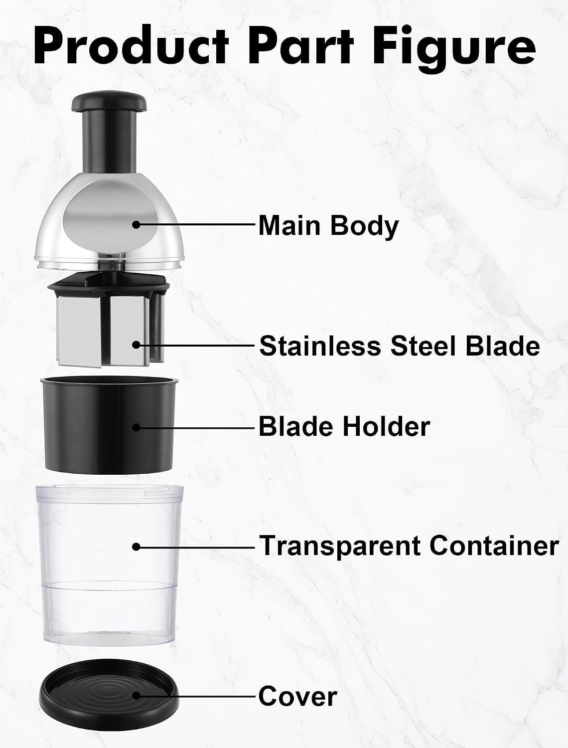 Food Chopper, Manual Slap Vegetable Chopper Onion Dicer, Garlic Mincer | Hand Chopper for Onion Nut Pepper Celery Tomato, Easy & Safe Chopping, No BPA, Durable Stainless Steel Blade, Dishwasher Safe