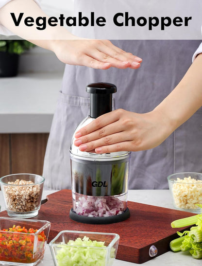 Food Chopper, Manual Slap Vegetable Chopper Onion Dicer, Garlic Mincer | Hand Chopper for Onion Nut Pepper Celery Tomato, Easy & Safe Chopping, No BPA, Durable Stainless Steel Blade, Dishwasher Safe