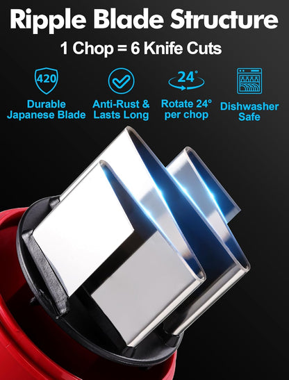 Food Chopper, Manual Slap Vegetable Chopper Onion Dicer, Garlic Mincer | Hand Chopper for Onion Nut Pepper Celery Tomato, Easy & Safe Chopping, No BPA, Durable Stainless Steel Blade, Dishwasher Safe