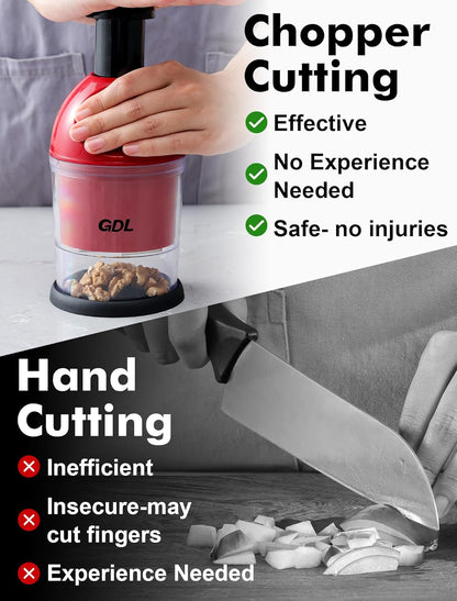 Food Chopper, Manual Slap Vegetable Chopper Onion Dicer, Garlic Mincer | Hand Chopper for Onion Nut Pepper Celery Tomato, Easy & Safe Chopping, No BPA, Durable Stainless Steel Blade, Dishwasher Safe