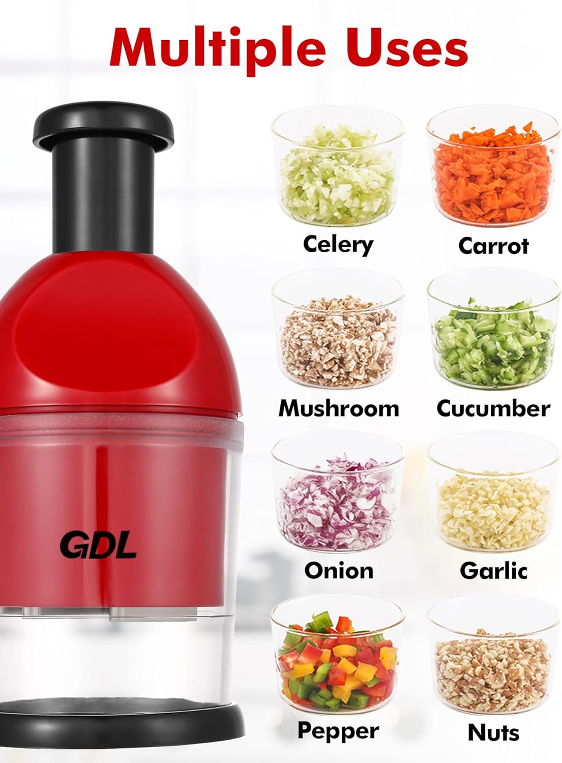 Food Chopper, Manual Slap Vegetable Chopper Onion Dicer, Garlic Mincer | Hand Chopper for Onion Nut Pepper Celery Tomato, Easy & Safe Chopping, No BPA, Durable Stainless Steel Blade, Dishwasher Safe