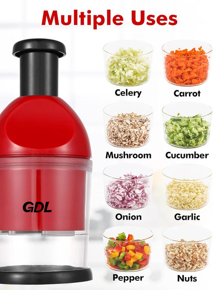 Food Chopper, Manual Slap Vegetable Chopper Onion Dicer, Garlic Mincer | Hand Chopper for Onion Nut Pepper Celery Tomato, Easy & Safe Chopping, No BPA, Durable Stainless Steel Blade, Dishwasher Safe