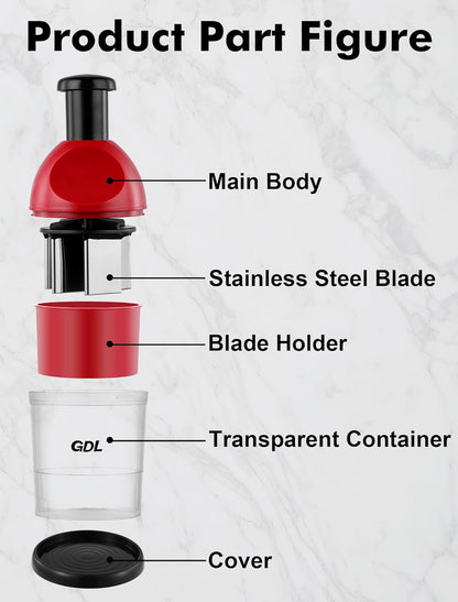 Food Chopper, Manual Slap Vegetable Chopper Onion Dicer, Garlic Mincer | Hand Chopper for Onion Nut Pepper Celery Tomato, Easy & Safe Chopping, No BPA, Durable Stainless Steel Blade, Dishwasher Safe