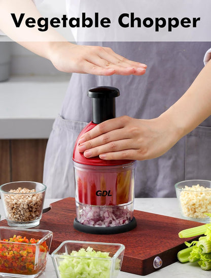 Food Chopper, Manual Slap Vegetable Chopper Onion Dicer, Garlic Mincer | Hand Chopper for Onion Nut Pepper Celery Tomato, Easy & Safe Chopping, No BPA, Durable Stainless Steel Blade, Dishwasher Safe