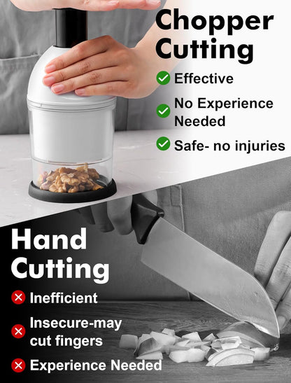 Food Chopper, Manual Slap Vegetable Chopper Onion Dicer, Garlic Mincer | Hand Chopper for Onion Nut Pepper Celery Tomato, Easy & Safe Chopping, No BPA, Durable Stainless Steel Blade, Dishwasher Safe