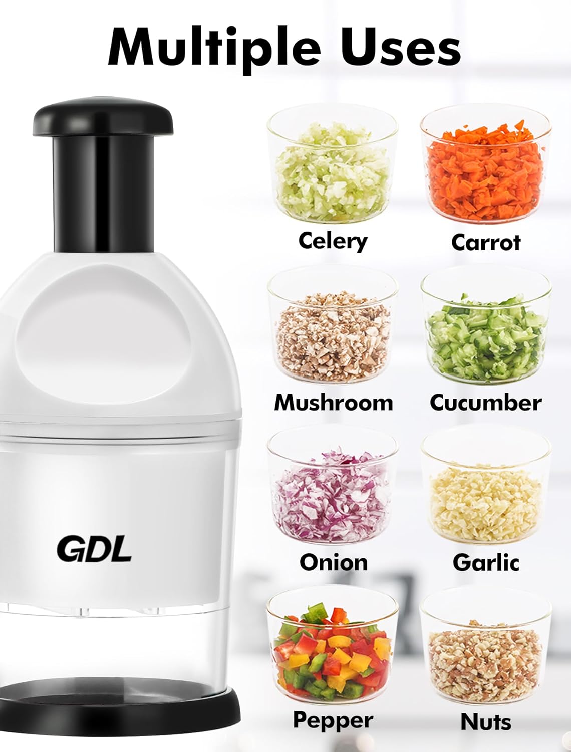 Food Chopper, Manual Slap Vegetable Chopper Onion Dicer, Garlic Mincer | Hand Chopper for Onion Nut Pepper Celery Tomato, Easy & Safe Chopping, No BPA, Durable Stainless Steel Blade, Dishwasher Safe