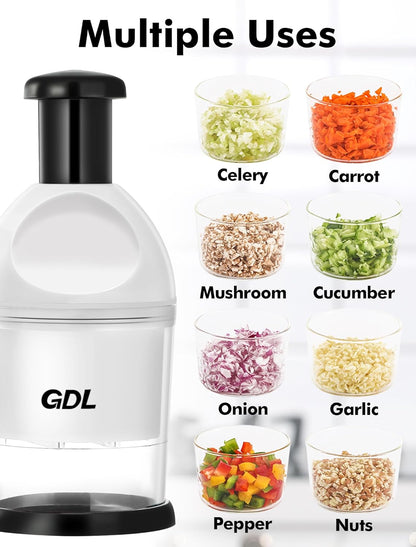 Food Chopper, Manual Slap Vegetable Chopper Onion Dicer, Garlic Mincer | Hand Chopper for Onion Nut Pepper Celery Tomato, Easy & Safe Chopping, No BPA, Durable Stainless Steel Blade, Dishwasher Safe