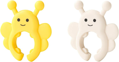 Silicone Spatula Holder 2-Pack Bee Design Spoon Rest, Heat-Tolerant and Space-Saving Kitchen Utensil Pot Clips for Holding Spatulas and Spoons, Clip-On Pot Handle Design, (Yellow & Cream)