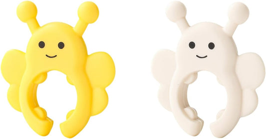 Silicone Spatula Holder 2-Pack Bee Design Spoon Rest, Heat-Tolerant and Space-Saving Kitchen Utensil Pot Clips for Holding Spatulas and Spoons, Clip-On Pot Handle Design, (Yellow & Cream)