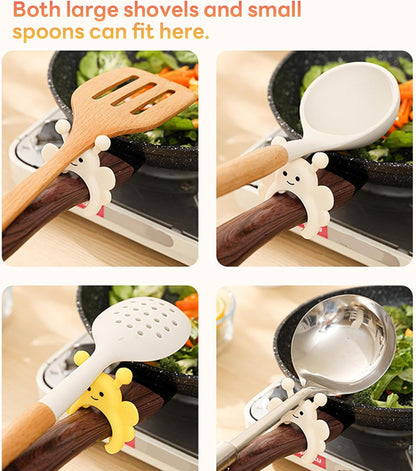 Silicone Spatula Holder 2-Pack Bee Design Spoon Rest, Heat-Tolerant and Space-Saving Kitchen Utensil Pot Clips for Holding Spatulas and Spoons, Clip-On Pot Handle Design, (Yellow & Cream)