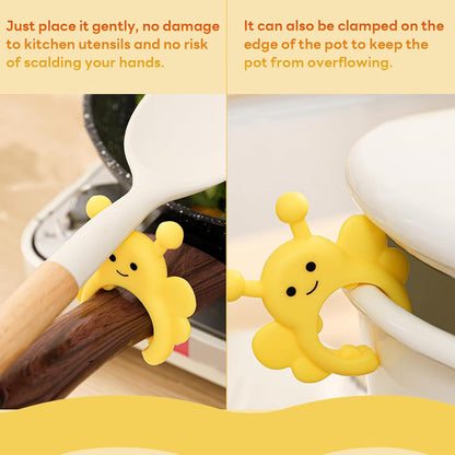 Silicone Spatula Holder 2-Pack Bee Design Spoon Rest, Heat-Tolerant and Space-Saving Kitchen Utensil Pot Clips for Holding Spatulas and Spoons, Clip-On Pot Handle Design, (Yellow & Cream)