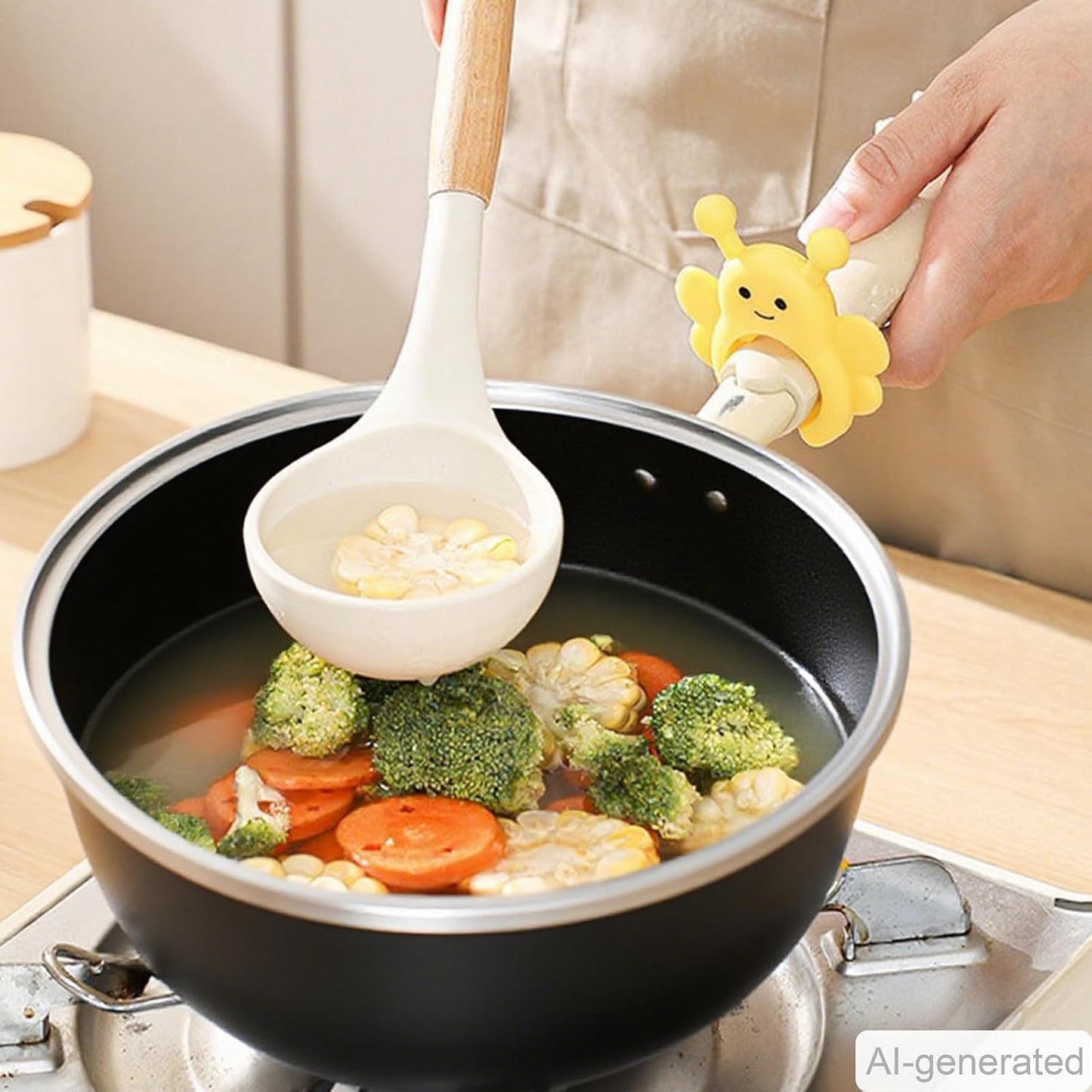 Silicone Spatula Holder 2-Pack Bee Design Spoon Rest, Heat-Tolerant and Space-Saving Kitchen Utensil Pot Clips for Holding Spatulas and Spoons, Clip-On Pot Handle Design, (Yellow & Cream)