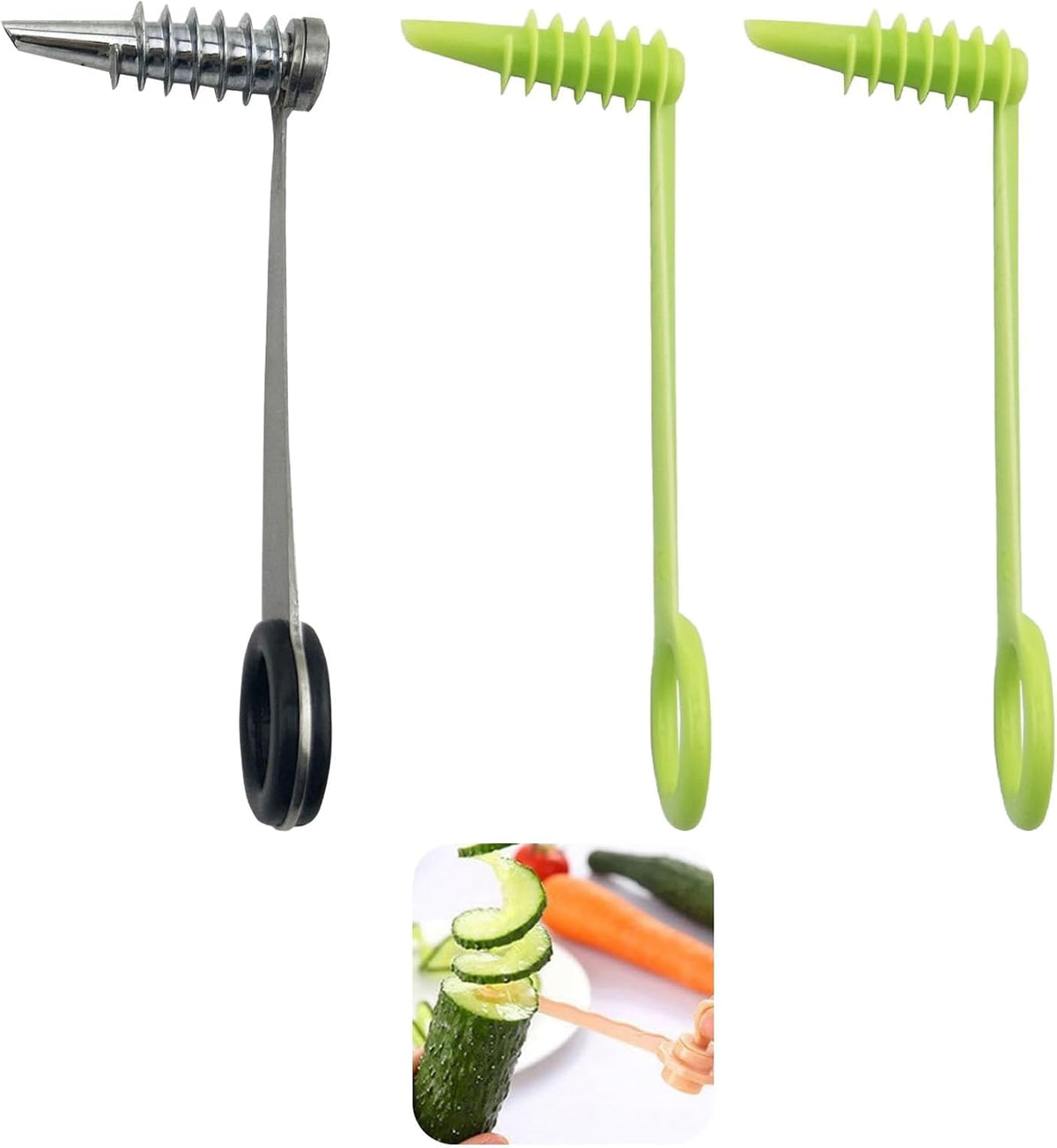 Spiralizer, 3PCS Spiral Cutter Set for Vegetables & Fruits, Stainless Steel & Plastic Potato Cutter, Manual Spiral Potato Cutters for Carrots, Cucumbers, Sweet Potatoes, Kitchen Gadgets