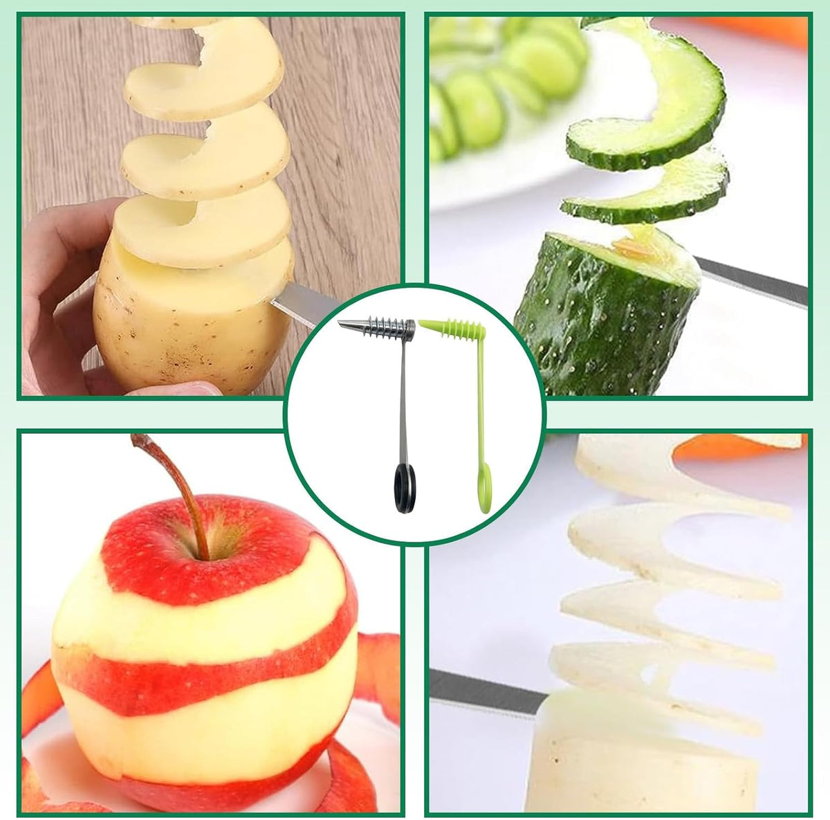 Spiralizer, 3PCS Spiral Cutter Set for Vegetables & Fruits, Stainless Steel & Plastic Potato Cutter, Manual Spiral Potato Cutters for Carrots, Cucumbers, Sweet Potatoes, Kitchen Gadgets