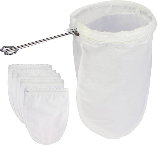 Fine Mesh Strainer, 6Pcs Cloth Strainer Bags with Steel Handle | Reusable Cotton Bags, Multipurpose Strainer Bags, Nut Milk Bags, Juice Strainer for Juicing, Coffee, Thai Tea