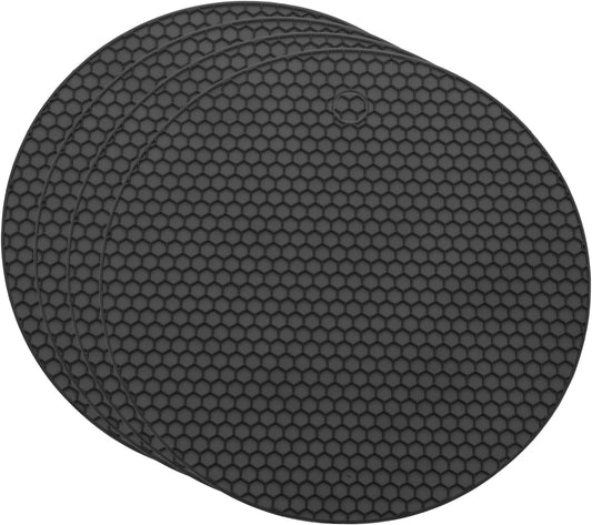 4pcs Silicone Jar Opener Pads, 17.5cm/7" Texture Can Opener Multipurpose Round Bottle Lid Opener Non-Slip Coasters for Weak Hands Seniors Children, Black