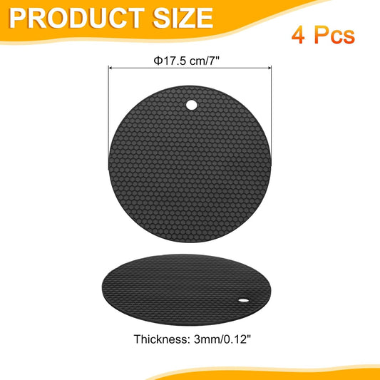 4pcs Silicone Jar Opener Pads, 17.5cm/7" Texture Can Opener Multipurpose Round Bottle Lid Opener Non-Slip Coasters for Weak Hands Seniors Children, Black