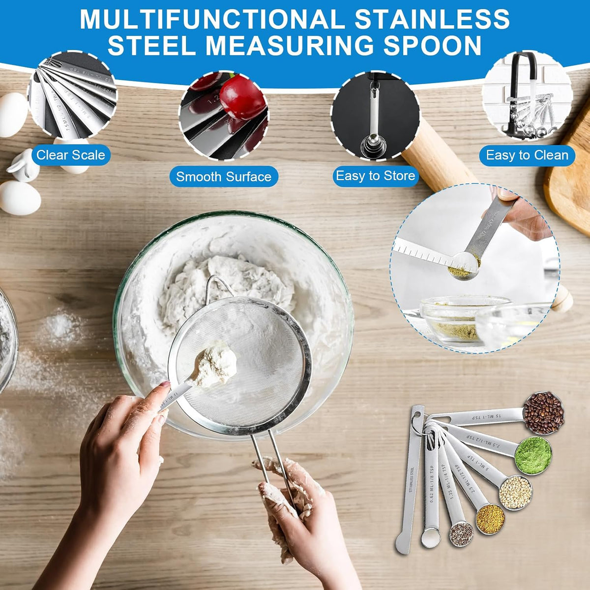 Measuring Cups and Spoons Set, 11 Stainless Steel Nesting Measuring Spoons and Cups with 3 Plastic Measuring Cup, 3 Funnel, 3 Brush, 1 Ruler, Measuring Cup Set for Kitchen Baking Liquid Dry