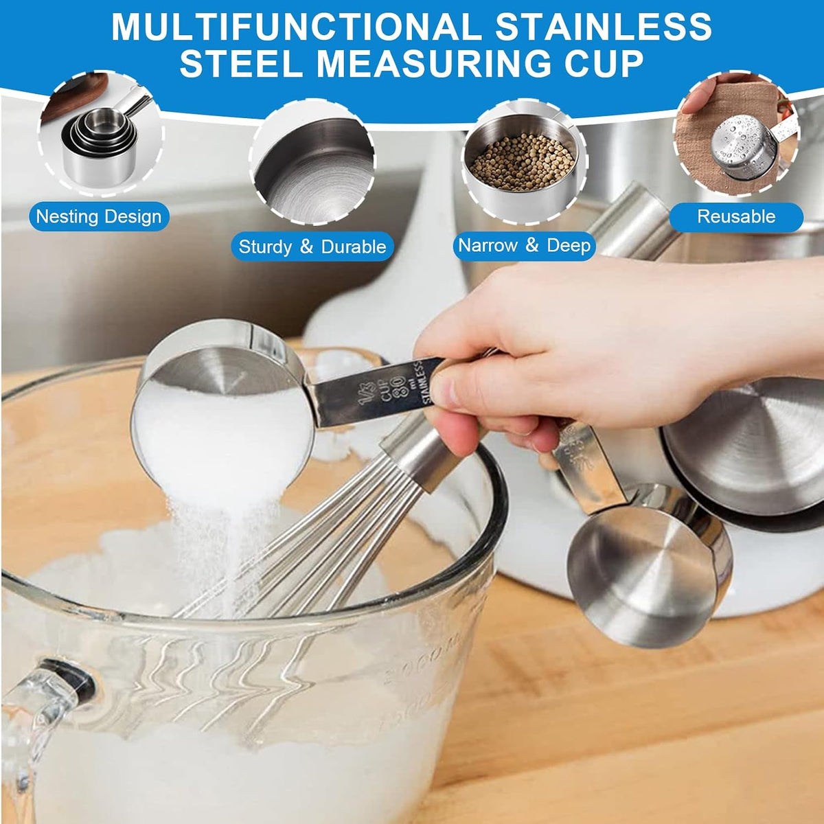 Measuring Cups and Spoons Set, 11 Stainless Steel Nesting Measuring Spoons and Cups with 3 Plastic Measuring Cup, 3 Funnel, 3 Brush, 1 Ruler, Measuring Cup Set for Kitchen Baking Liquid Dry