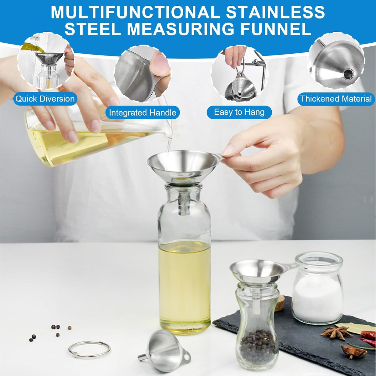 Measuring Cups and Spoons Set, 11 Stainless Steel Nesting Measuring Spoons and Cups with 3 Plastic Measuring Cup, 3 Funnel, 3 Brush, 1 Ruler, Measuring Cup Set for Kitchen Baking Liquid Dry
