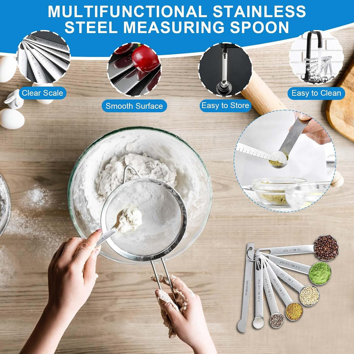 Measuring Cups and Spoons Set, 11 Stainless Steel Nesting Measuring Spoons and Cups with 3 Plastic Measuring Cup, 3 Funnel, 3 Brush, 1 Ruler, Measuring Cup Set for Kitchen Baking Liquid Dry