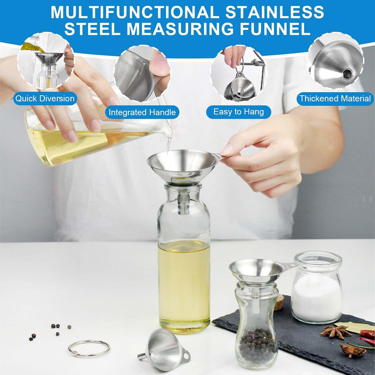 Measuring Cups and Spoons Set, 11 Stainless Steel Nesting Measuring Spoons and Cups with 3 Plastic Measuring Cup, 3 Funnel, 3 Brush, 1 Ruler, Measuring Cup Set for Kitchen Baking Liquid Dry