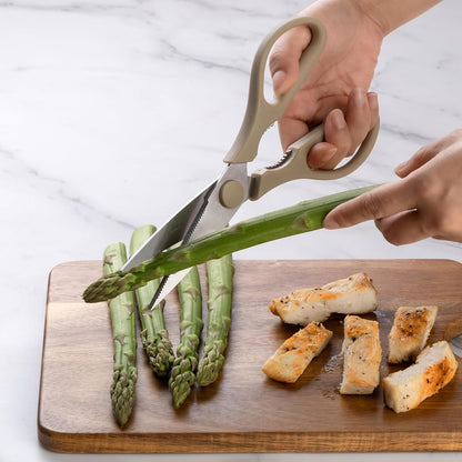 Kitchen Scissors- Stainless Steel Kitchen Shears, Cooking Scissors for Cutting Meat, Chicken, Herbs and Produce with Blade Cover and Soft Grip Handles (Brown)