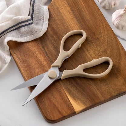 Kitchen Scissors- Stainless Steel Kitchen Shears, Cooking Scissors for Cutting Meat, Chicken, Herbs and Produce with Blade Cover and Soft Grip Handles (Brown)