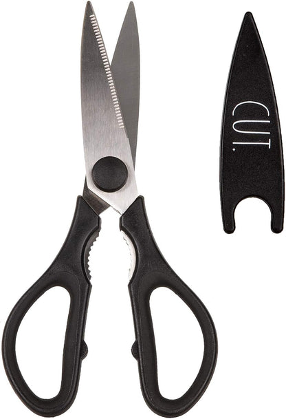 Kitchen Scissors- Stainless Steel Kitchen Shears, Cooking Scissors for Cutting Meat, Chicken, Herbs and Produce with Blade Cover and Soft Grip Handles (Brown)