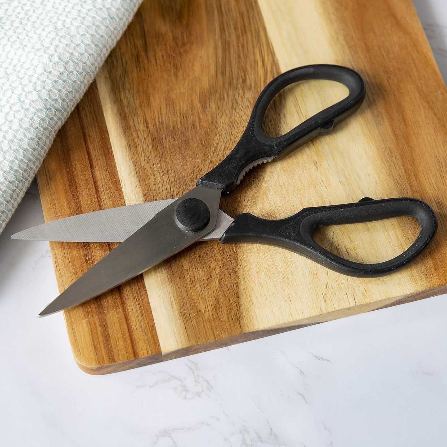 Kitchen Scissors- Stainless Steel Kitchen Shears, Cooking Scissors for Cutting Meat, Chicken, Herbs and Produce with Blade Cover and Soft Grip Handles (Brown)