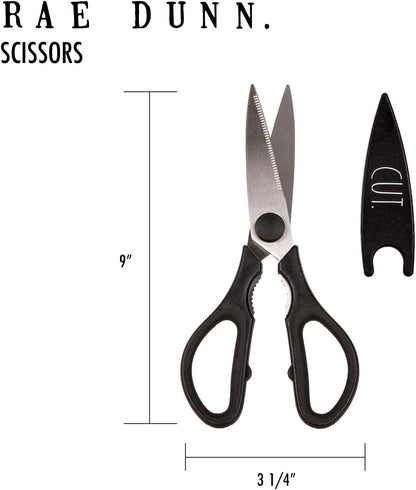 Kitchen Scissors- Stainless Steel Kitchen Shears, Cooking Scissors for Cutting Meat, Chicken, Herbs and Produce with Blade Cover and Soft Grip Handles (Brown)
