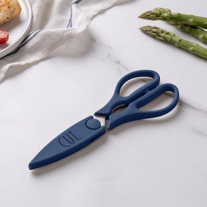 Kitchen Scissors- Stainless Steel Kitchen Shears, Cooking Scissors for Cutting Meat, Chicken, Herbs and Produce with Blade Cover and Soft Grip Handles (Brown)