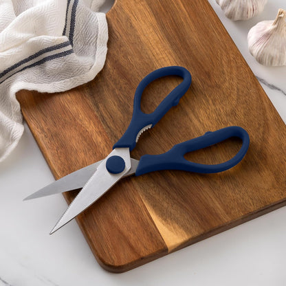 Kitchen Scissors- Stainless Steel Kitchen Shears, Cooking Scissors for Cutting Meat, Chicken, Herbs and Produce with Blade Cover and Soft Grip Handles (Brown)