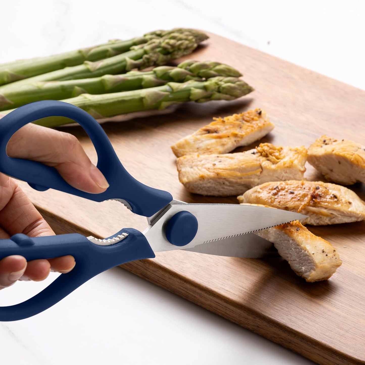 Kitchen Scissors- Stainless Steel Kitchen Shears, Cooking Scissors for Cutting Meat, Chicken, Herbs and Produce with Blade Cover and Soft Grip Handles (Brown)