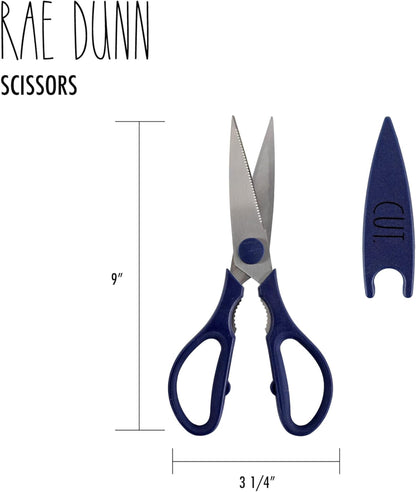 Kitchen Scissors- Stainless Steel Kitchen Shears, Cooking Scissors for Cutting Meat, Chicken, Herbs and Produce with Blade Cover and Soft Grip Handles (Brown)
