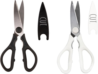 Kitchen Scissors- Stainless Steel Kitchen Shears, Cooking Scissors for Cutting Meat, Chicken, Herbs and Produce with Blade Cover and Soft Grip Handles (Brown)