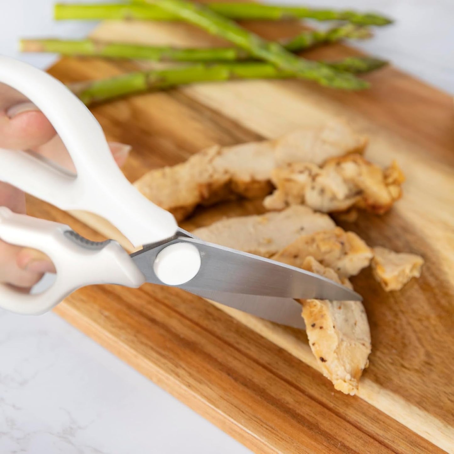 Kitchen Scissors- Stainless Steel Kitchen Shears, Cooking Scissors for Cutting Meat, Chicken, Herbs and Produce with Blade Cover and Soft Grip Handles (Brown)