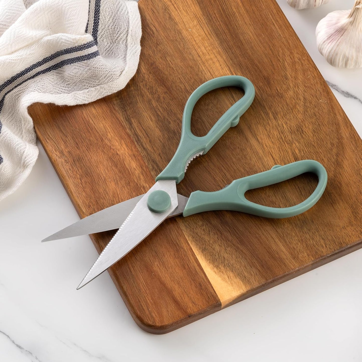 Kitchen Scissors- Stainless Steel Kitchen Shears, Cooking Scissors for Cutting Meat, Chicken, Herbs and Produce with Blade Cover and Soft Grip Handles (Brown)