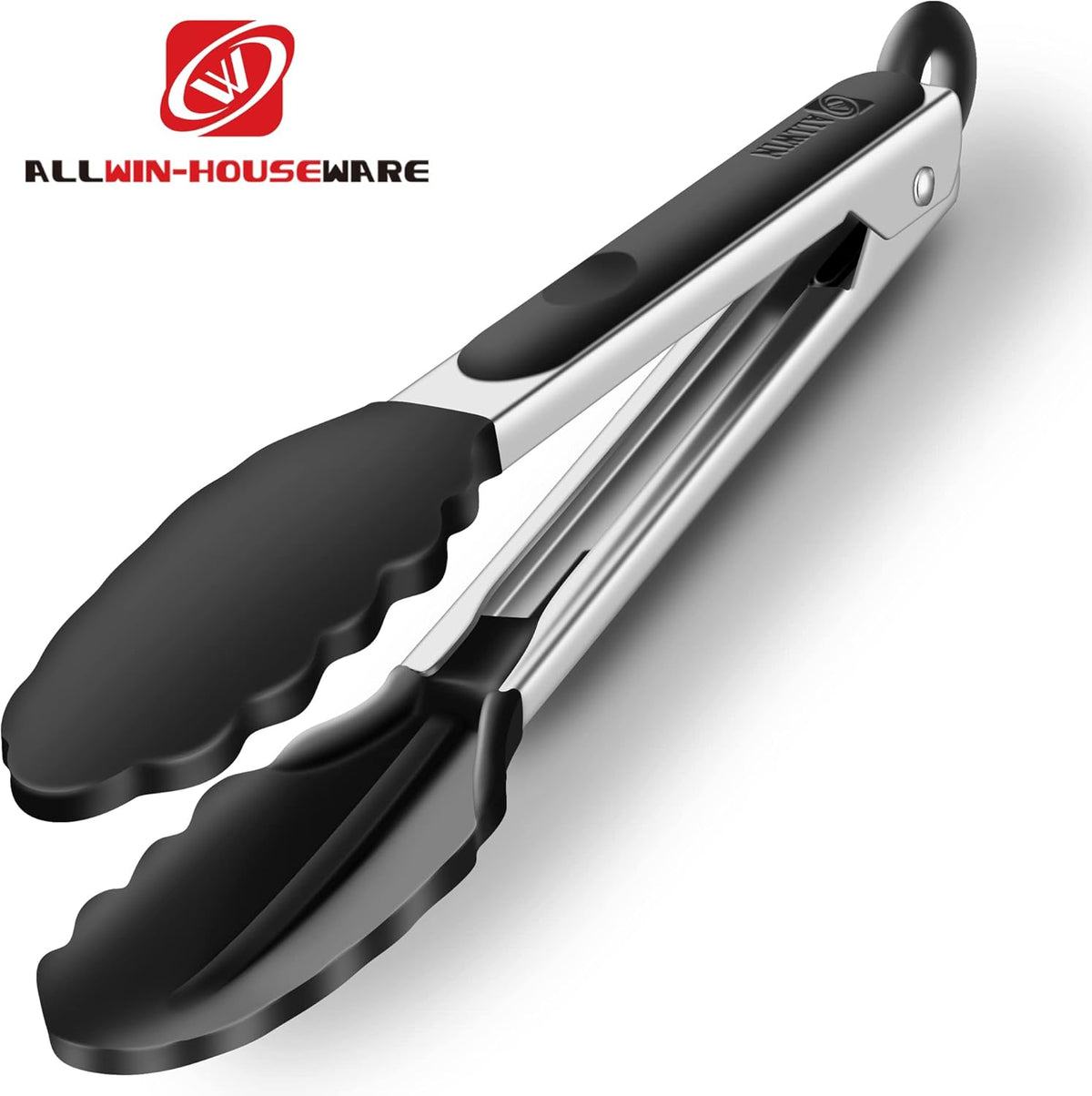2 Pack Silicone Kitchen Tongs, 9 & 12 Inch, Stainless Steel, Black