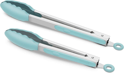 2 Pack Silicone Kitchen Tongs, 9 & 12 Inch, Stainless Steel, Black