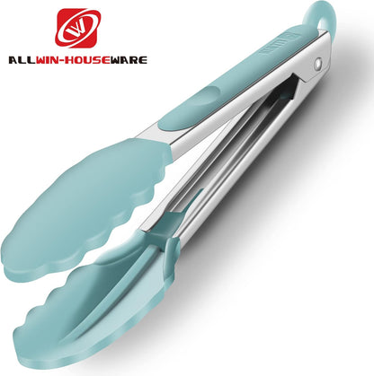 2 Pack Silicone Kitchen Tongs, 9 & 12 Inch, Stainless Steel, Black