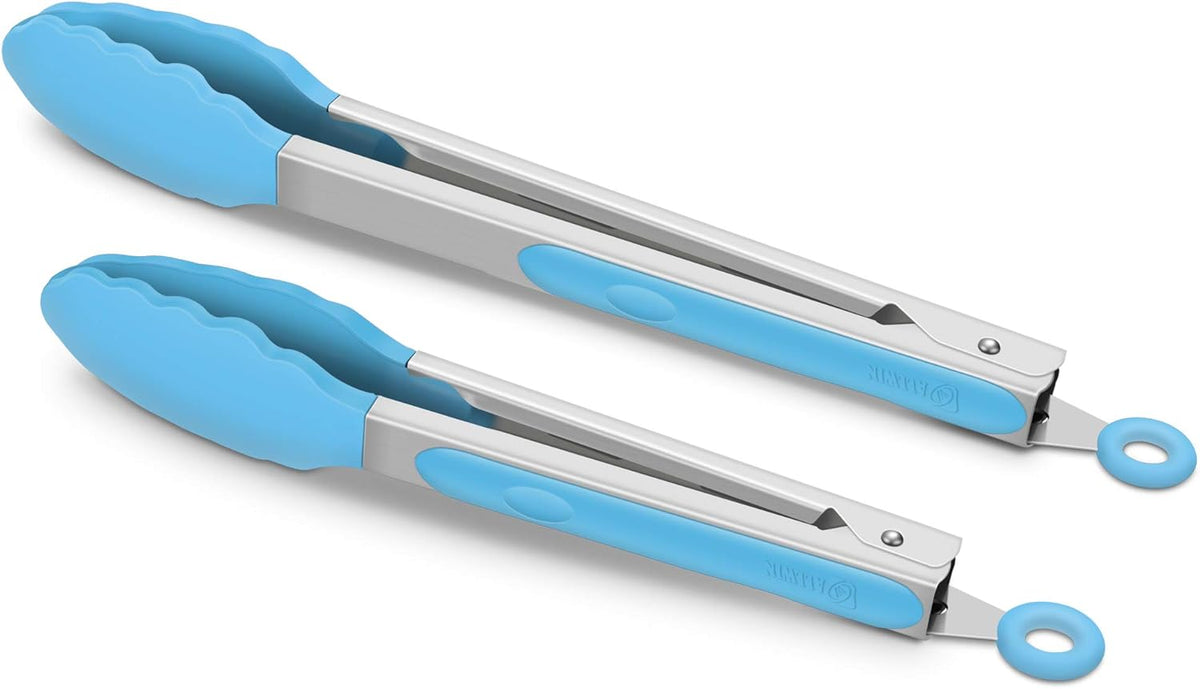 2 Pack Silicone Kitchen Tongs, 9 & 12 Inch, Stainless Steel, Black