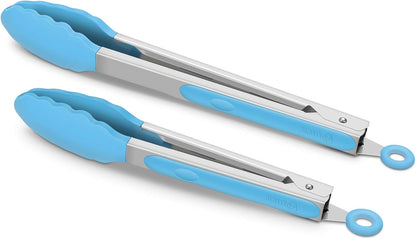 2 Pack Silicone Kitchen Tongs, 9 & 12 Inch, Stainless Steel, Black