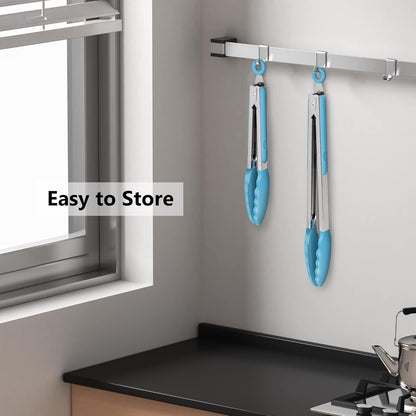 2 Pack Silicone Kitchen Tongs, 9 & 12 Inch, Stainless Steel, Black