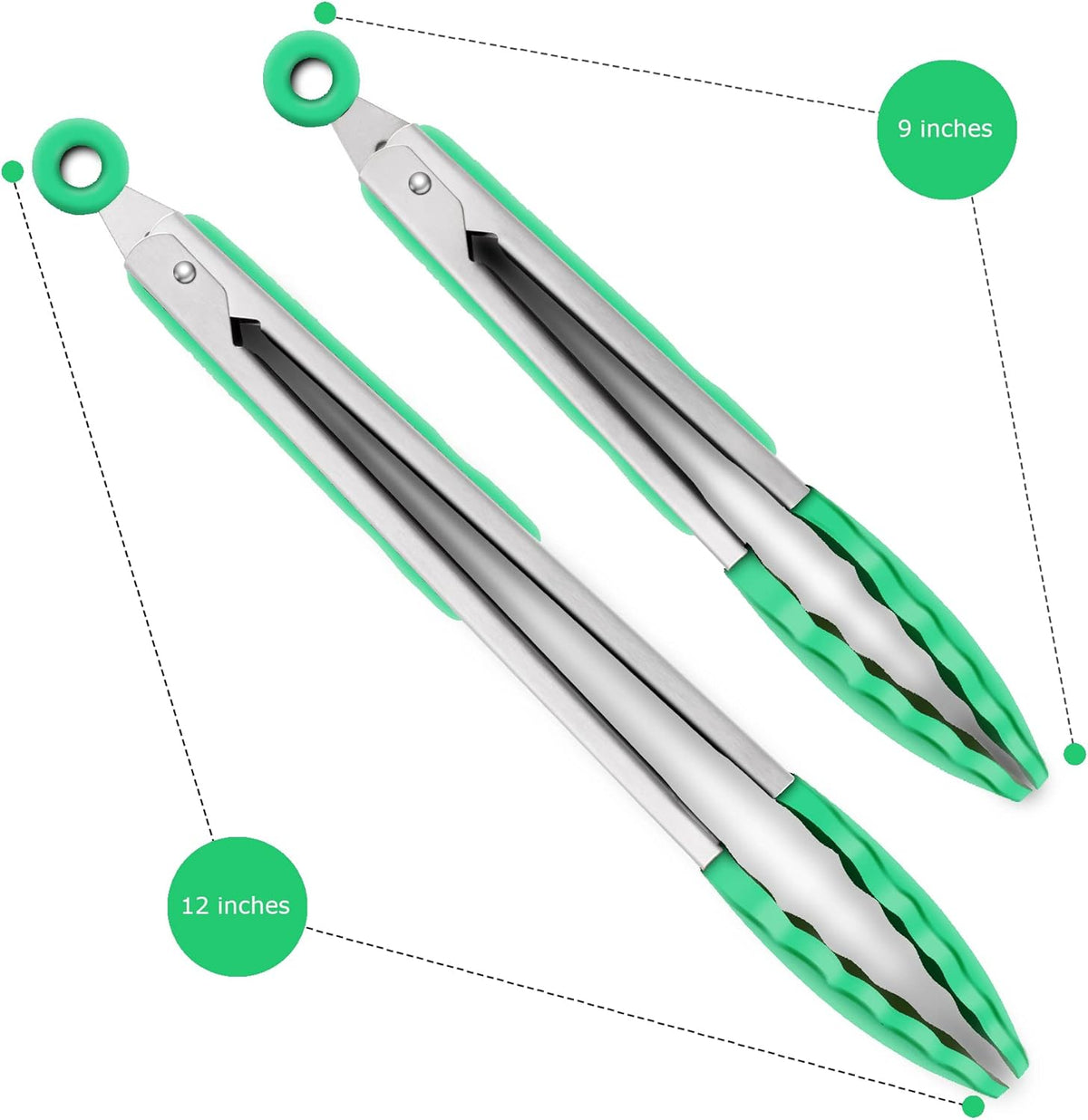 2 Pack Silicone Kitchen Tongs, 9 & 12 Inch, Stainless Steel, Black