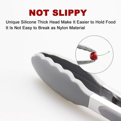 2 Pack Silicone Kitchen Tongs, 9 & 12 Inch, Stainless Steel, Black