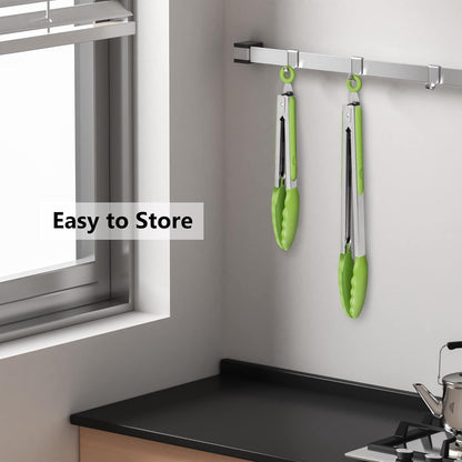 2 Pack Silicone Kitchen Tongs, 9 & 12 Inch, Stainless Steel, Black