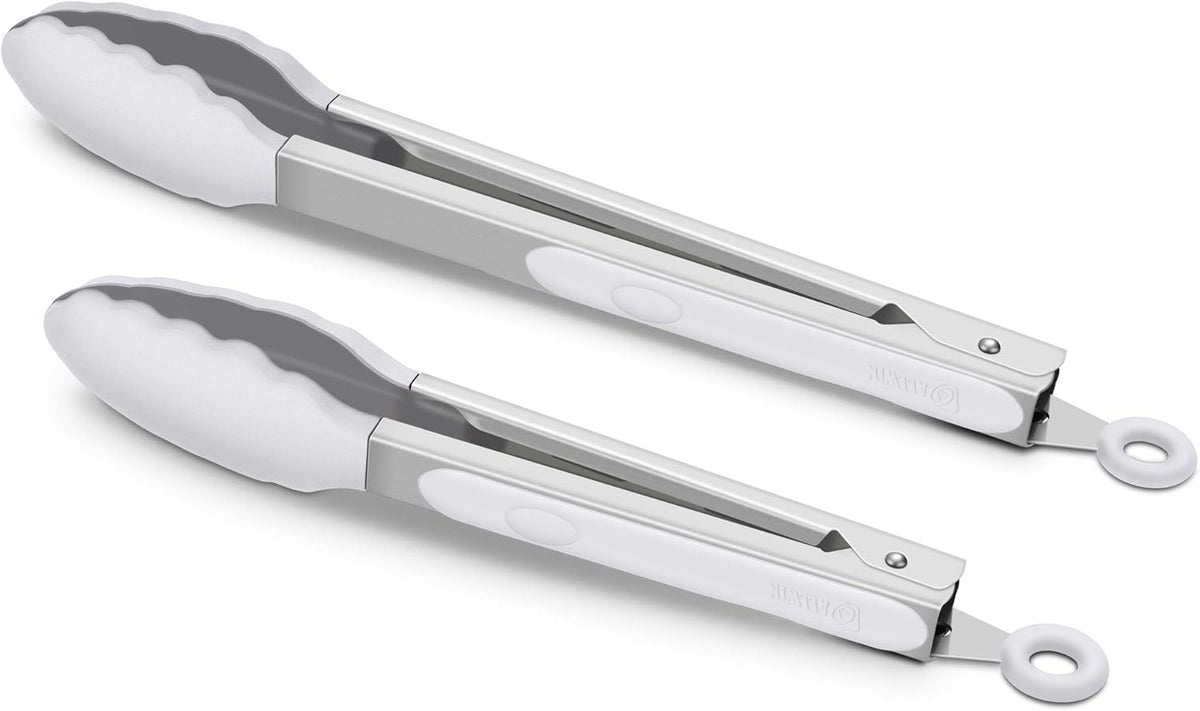 2 Pack Silicone Kitchen Tongs, 9 & 12 Inch, Stainless Steel, Black