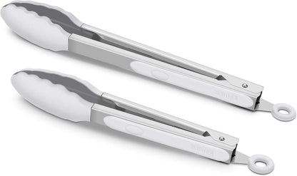 2 Pack Silicone Kitchen Tongs, 9 & 12 Inch, Stainless Steel, Black