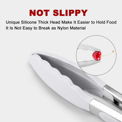 2 Pack Silicone Kitchen Tongs, 9 & 12 Inch, Stainless Steel, Black